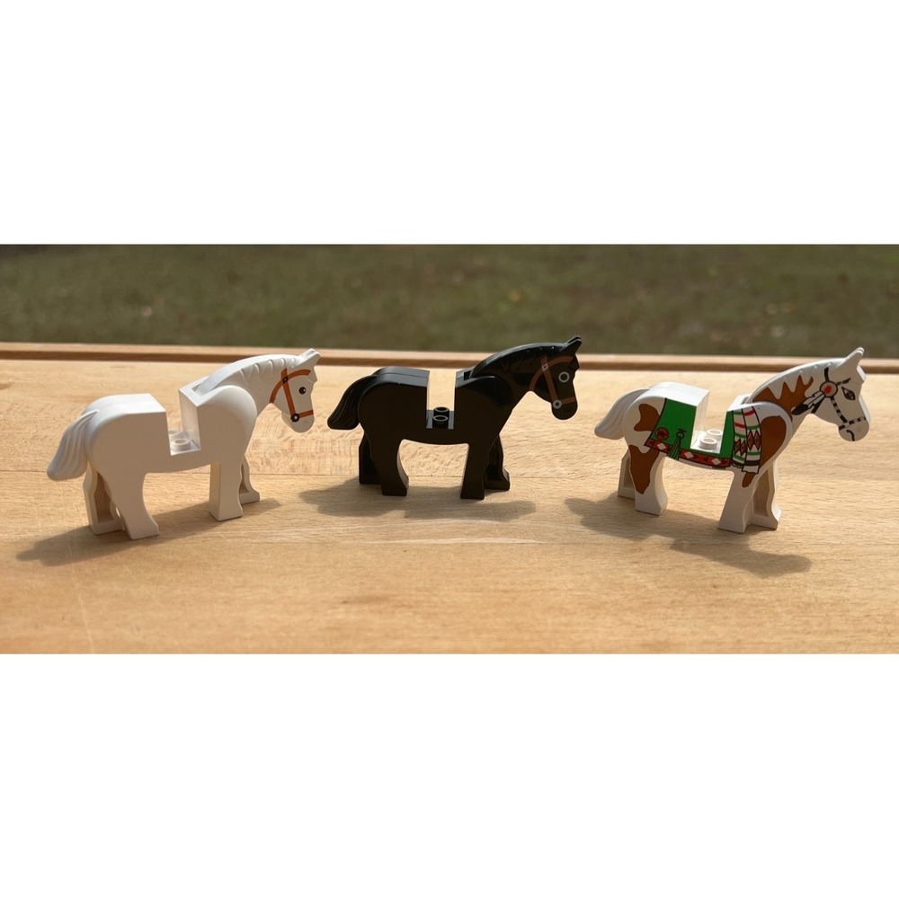 Lot of 3 Used LEGO Horses White Black Painted Saddle Castle Western